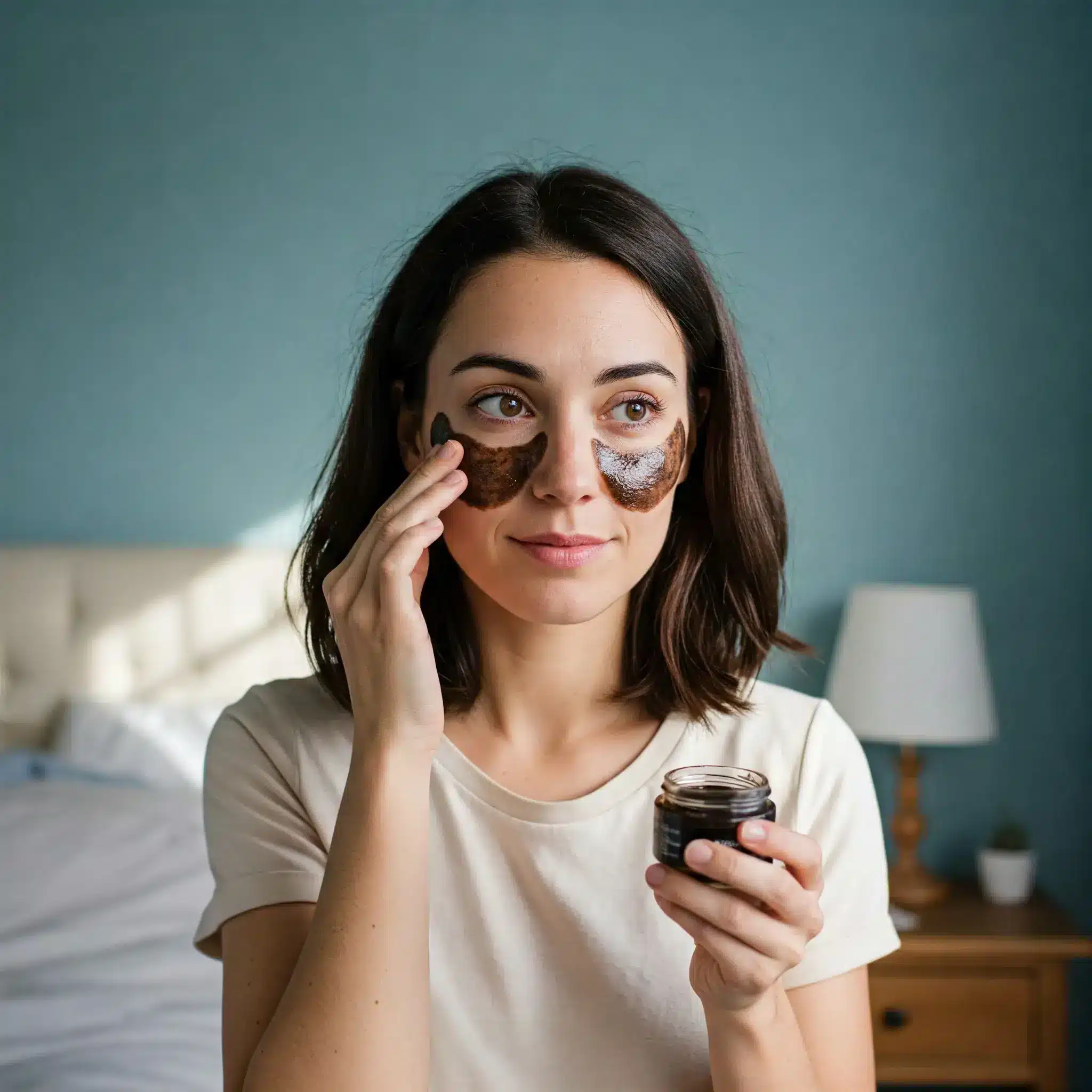 Femme appliquant un soin contour des yeux