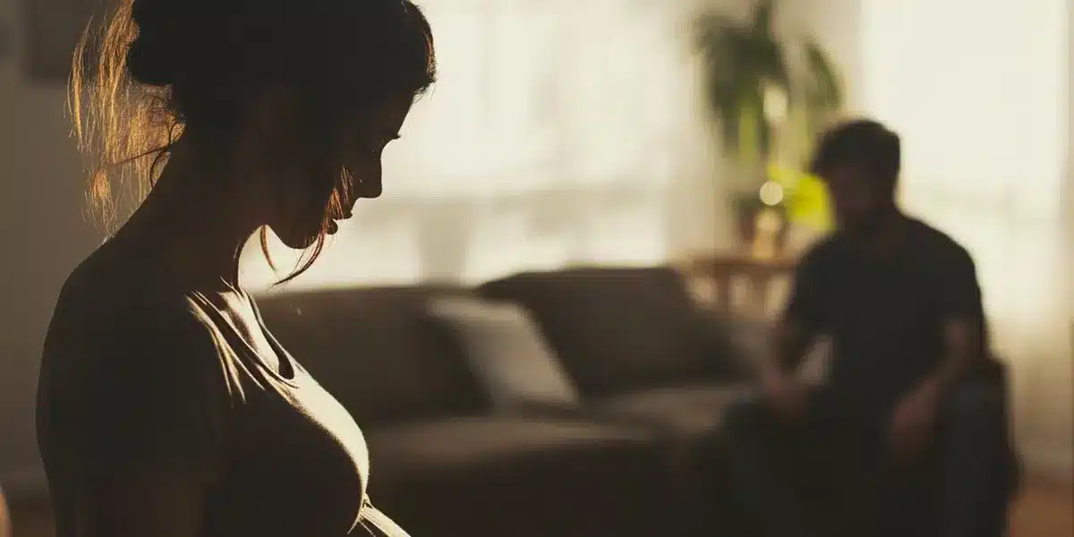 Femme enceinte regardant par la fenêtre