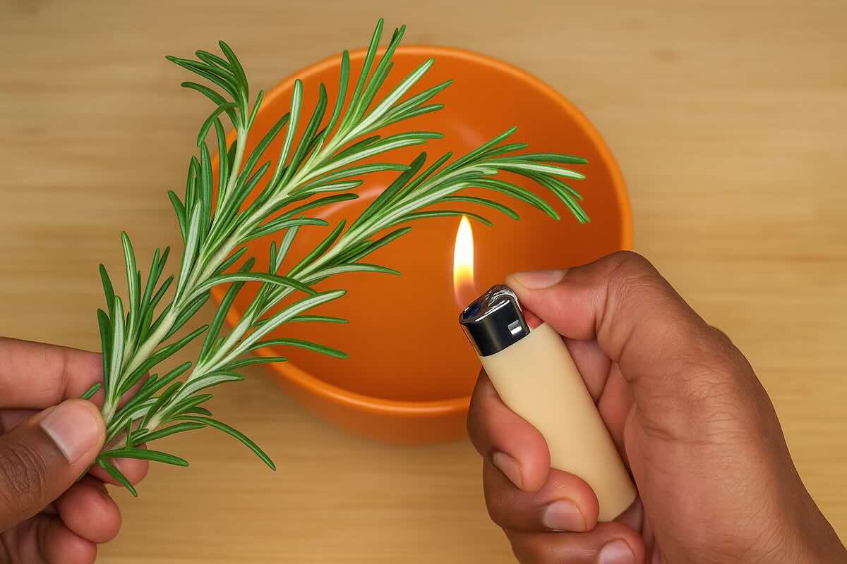 Fumée de romarin purifiant une pièce