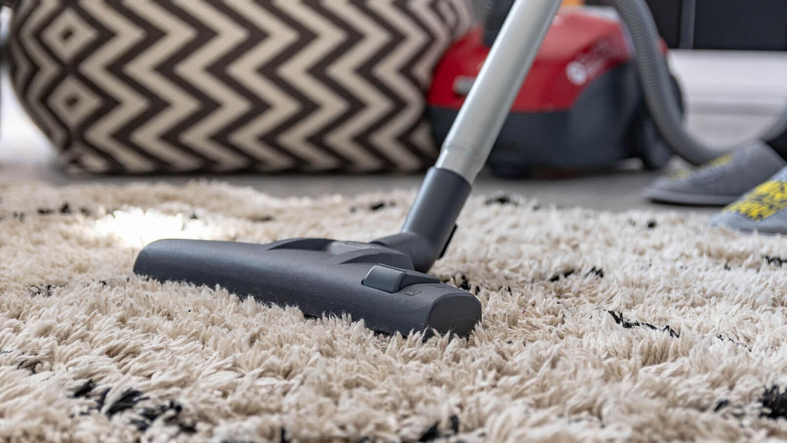 Personne passant l'aspirateur dans un salon