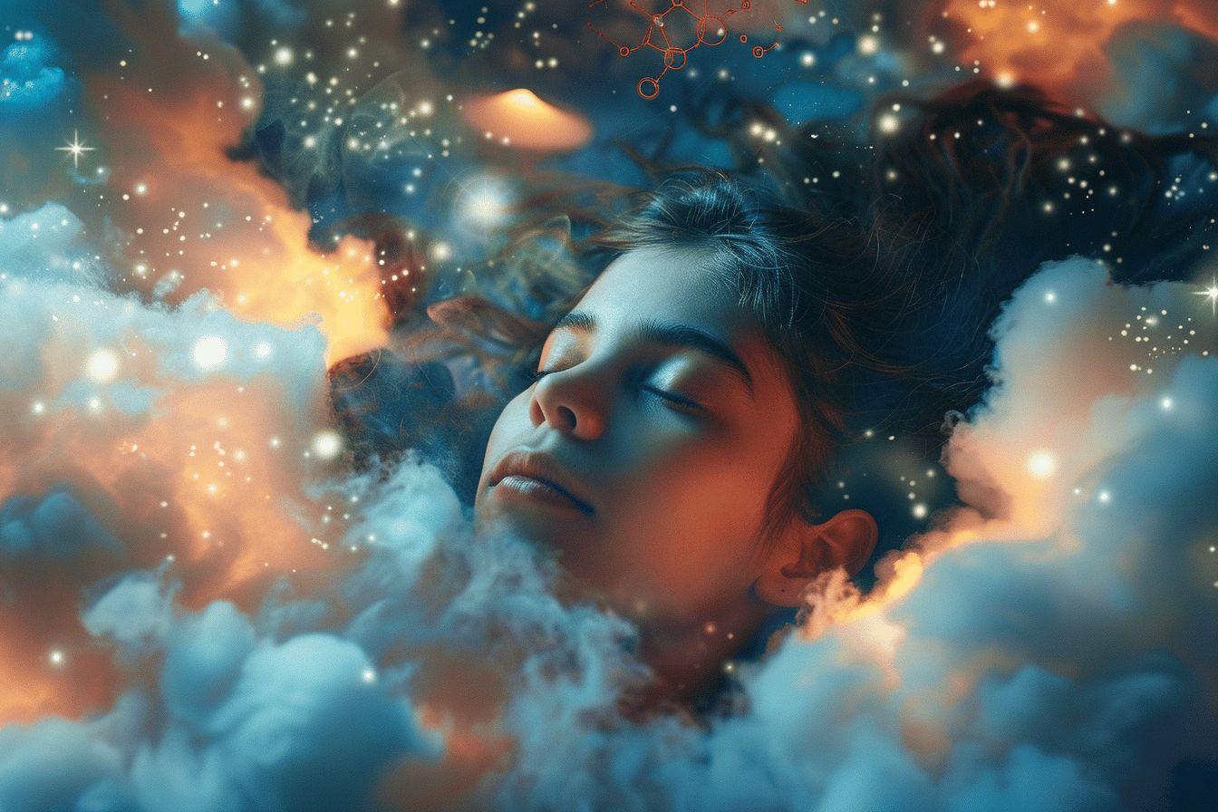 Personnage endormi dans un rêve lumineux