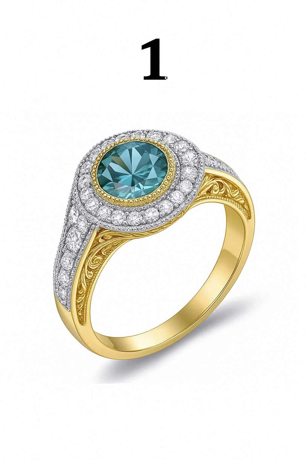 Bague en pierre bleu-vert avec reflets dorés
