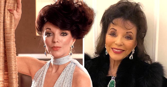 Joan Collins souriante en tenue élégante