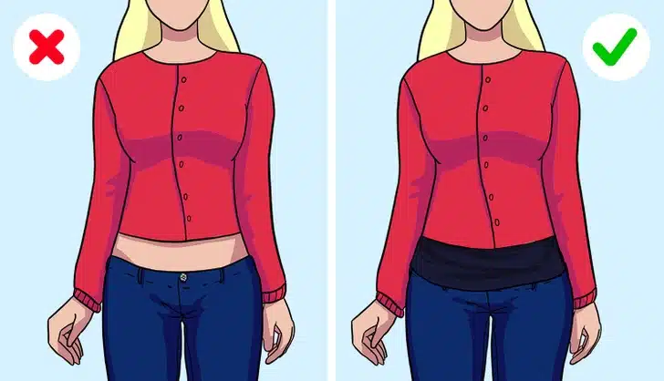 Tenue ajustée sans espace entre gilet et pantalon