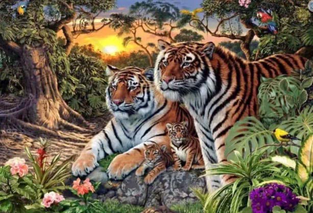 Tigres camouflés dans la végétation