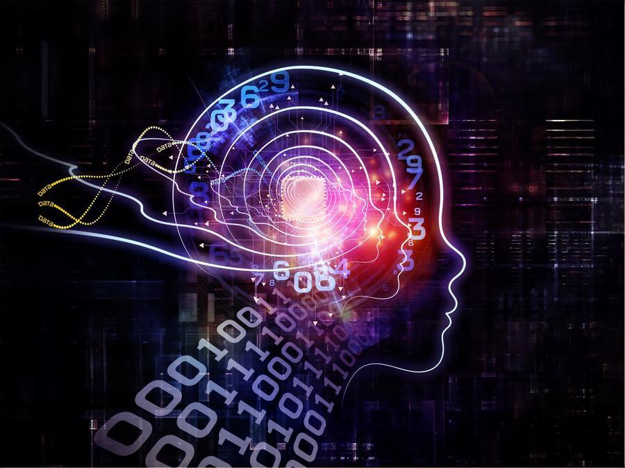 Cerveau humain avec des symboles mathématiques