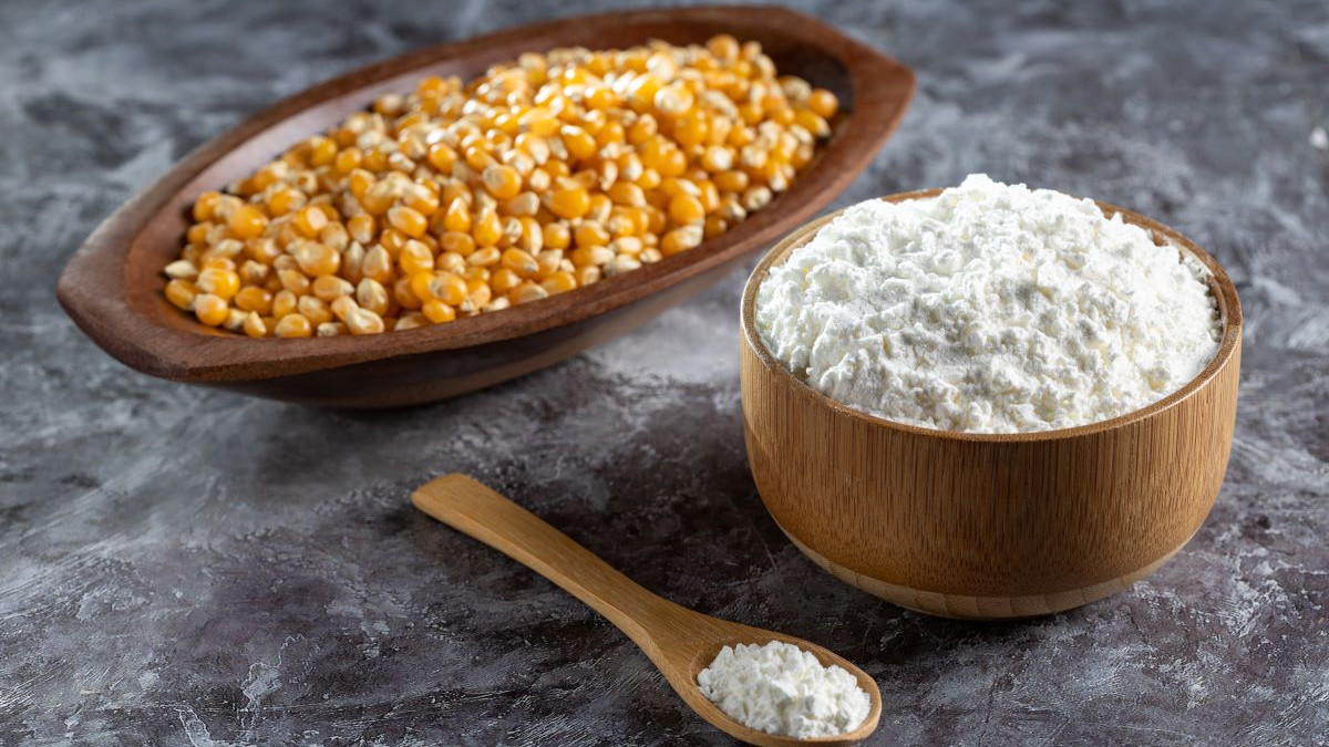 Fécule de maïs naturelle en gros plan