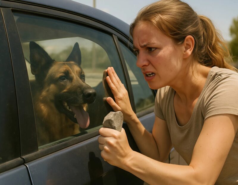 Personne brisant une vitre de voiture pour sauver un chien