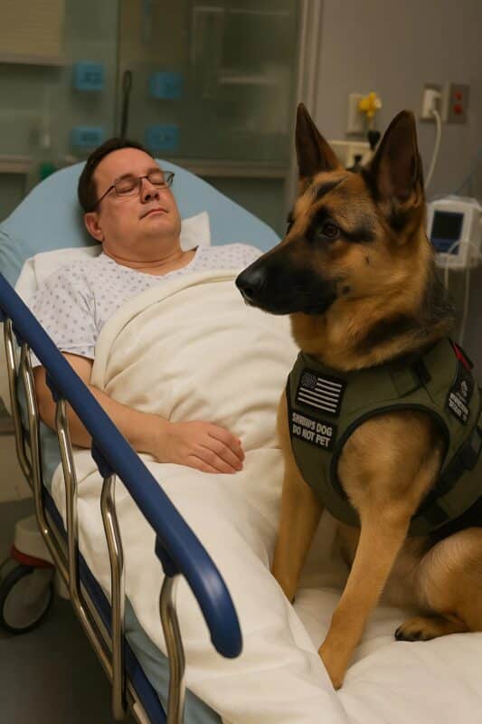 Chien sautant sur le lit d'hôpital