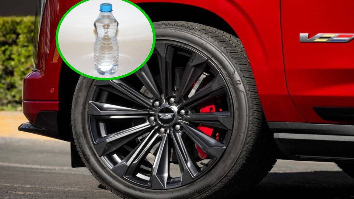 Personne regardant avec méfiance une bouteille près de sa voiture