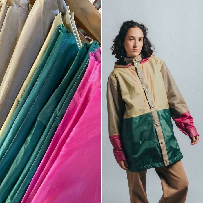 Veste ou cape imperméable faite à partir de parapluies