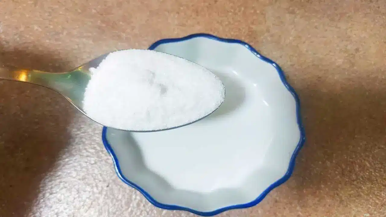 Cuillère contenant du sel et du bicarbonate de soude