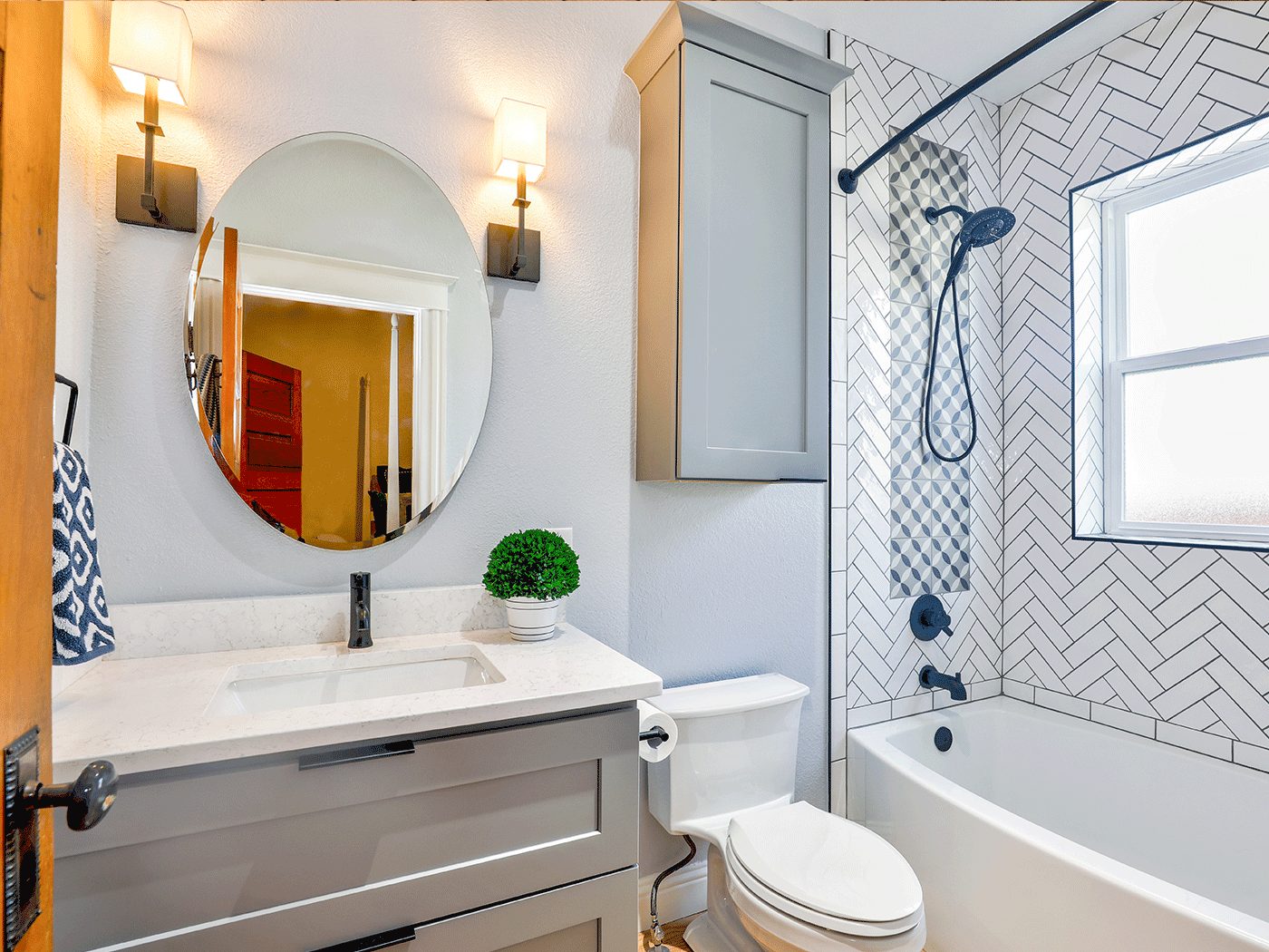 Salle de bain bien rangée et parfumée