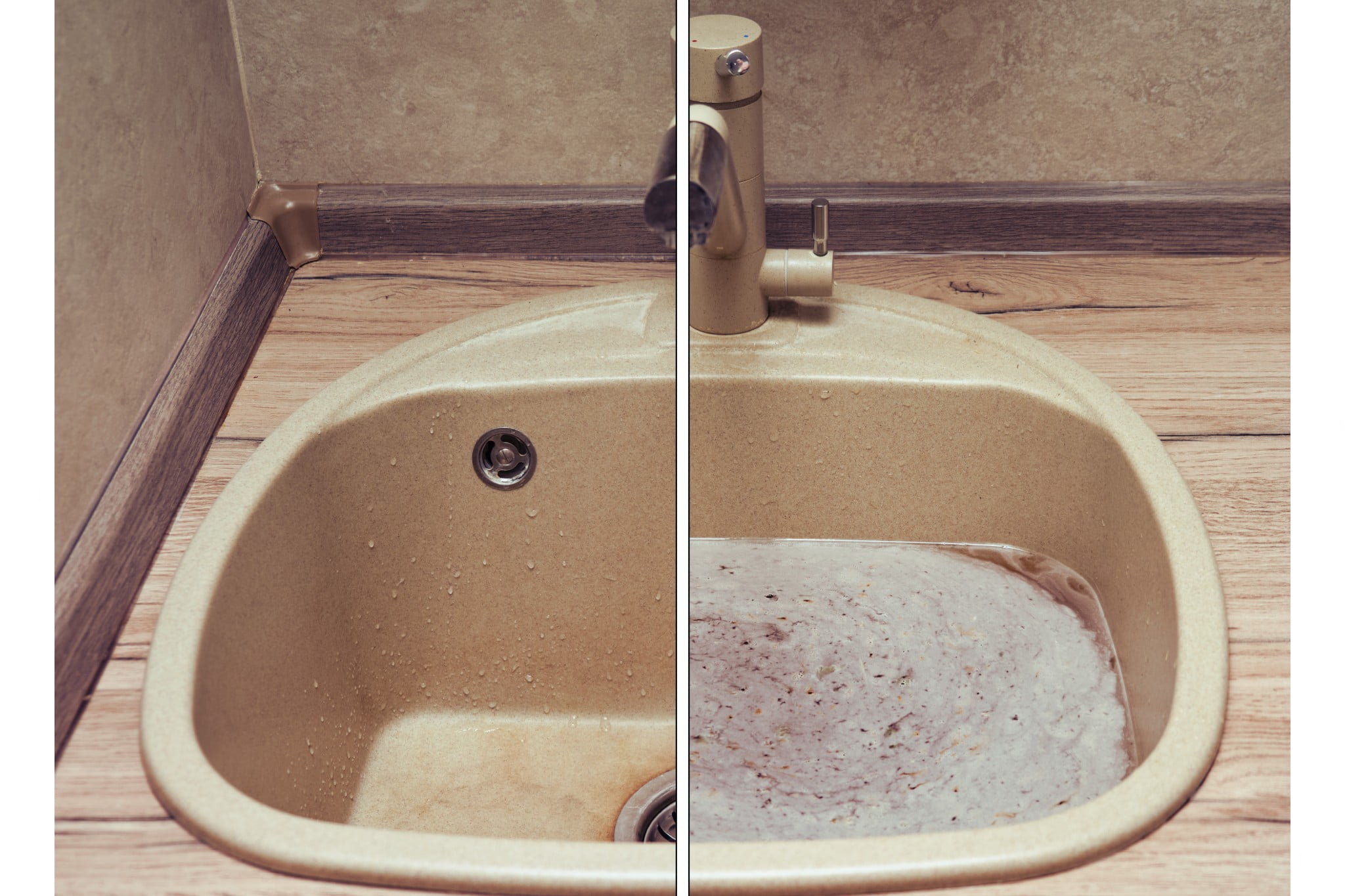 Ingrédients pour déboucher : bicarbonate, vinaigre, sel, bouteille