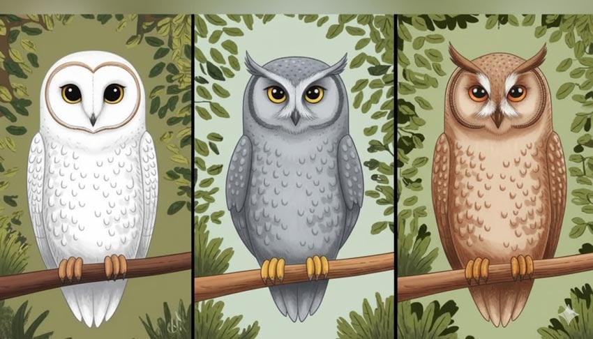 Test visuel avec trois hiboux